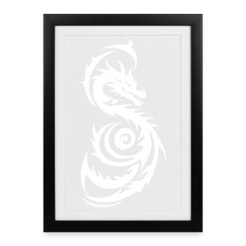 Weißer Tribal Fantasy Drache - Gerahmtes Poster (27 × 37 cm) - Schwarz - Vorne