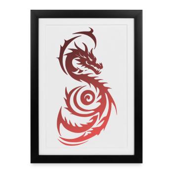 Red Tribal Fantasy Dragon - Framed poster (27 × 37 cm) - black - Front