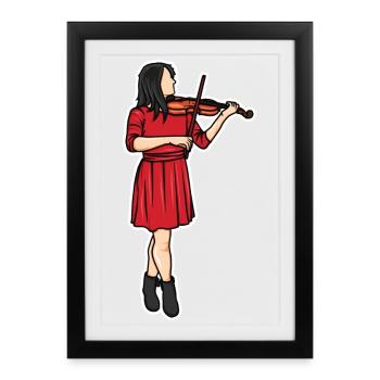 Violinistin Zeichnung - Gerahmtes Poster (27 × 37 cm) - Schwarz - Vorne