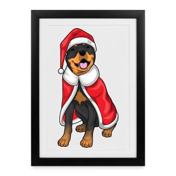 Rottweiler Weihnachten Weihnachtsmütze - Gerahmtes Poster (27 × 37 cm) - Schwarz - Vorne