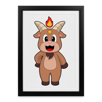 Chèvre Halloween Flamme - Affiche encadrée (27 × 37 cm) - noir - Devant