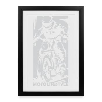 Moto Racing Caferacer Moto Biker Symbole Logo - Affiche encadrée (27 × 37 cm) - noir - Devant