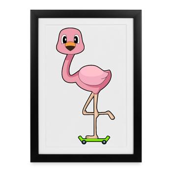Flamingo Skater Skateboard - Affiche encadrée (27 × 37 cm) - noir - Devant