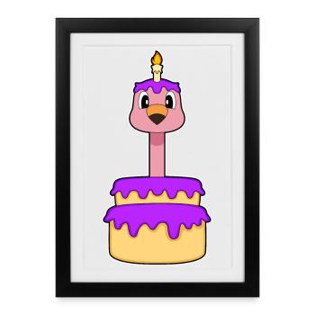 Gâteau d’anniversaire de flamant rose - Affiche encadrée (27 × 37 cm) - noir - Devant