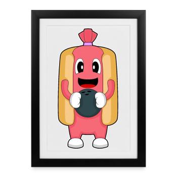 Hotdog Bowling Boule de bowling - Affiche encadrée (27 × 37 cm) - noir - Devant