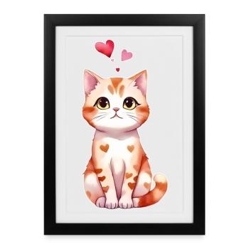 Coeur Chaton Chats Bébé - Affiche encadrée (27 × 37 cm) - noir - Devant