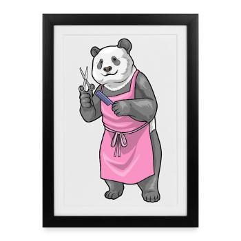 Panda Coiffe Ciseaux Peigne - Affiche encadrée (27 × 37 cm) - noir - Devant