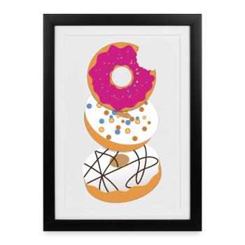 Motif de beignets - Trois mignons accroche-yeux avec glaçage - Affiche encadrée (27 × 37 cm) - noir - Devant