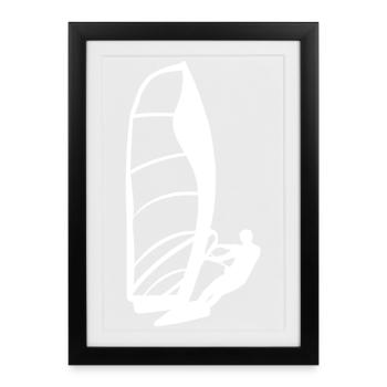 Silhouette minimaliste de véliplanchiste - Affiche encadrée (27 × 37 cm) - noir - Devant