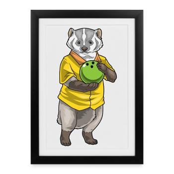 Badger Bowling Boule de bowling - Affiche encadrée (27 × 37 cm) - noir - Devant