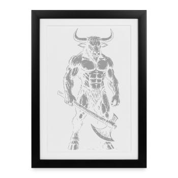 Mythical Minotaur Warrior Illustration - Framed poster (27 × 37 cm) - black - Front