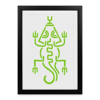 Lézard vert tribal - Affiche encadrée (27 × 37 cm) - noir - Devant