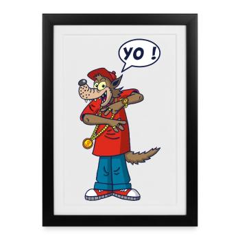 Loup rappeur - Affiche encadrée (27 × 37 cm) - noir - Devant