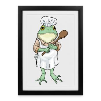 Cuisson de grenouilles, cuisson à la cuillère de cuisson - Affiche encadrée (27 × 37 cm) - noir - Devant
