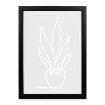 Minimalist plant in pot line art - Framed poster (27 × 37 cm) - black - Front