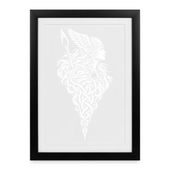 Die Walküre mit Flügelhelm – Nordisches Flechtwerk - Gerahmtes Poster (27 × 37 cm) - Schwarz - Vorne