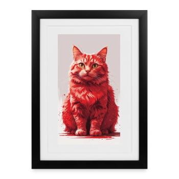 Impression d’art de portrait de chat rouge - Affiche encadrée (27 × 37 cm) - noir - Devant