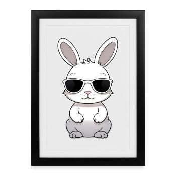 Lapin cool avec des lunettes de soleil - Affiche encadrée (27 × 37 cm) - noir - Devant