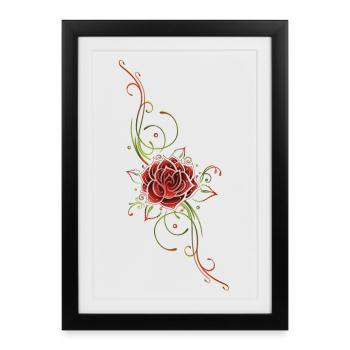 Filigranes Tribal mit Rosenblüte, rose - Affiche encadrée (27 × 37 cm) - noir - Devant