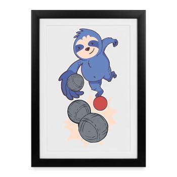 Faultier Boulespieler wirft Boulekugeln Petanque - Gerahmtes Poster (27 × 37 cm) - Schwarz - Vorne