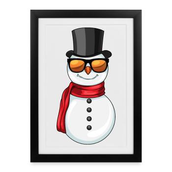 Bonhomme de neige Noël bonnet de Noël - Affiche encadrée (27 × 37 cm) - noir - Devant