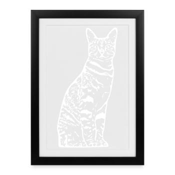 Katze weiß Silhouette Geschenk Katzenliebhaber - Gerahmtes Poster (27 × 37 cm) - Schwarz - Vorne