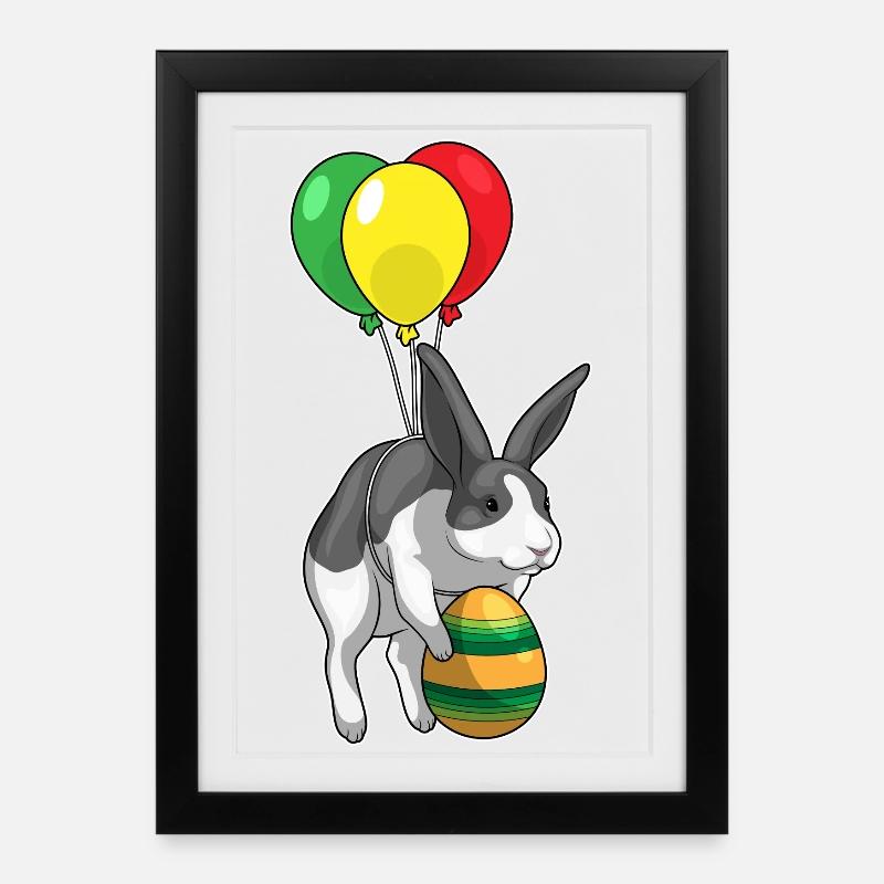 Hase Ostern Osterei Luftballon - Gerahmtes Poster (27 × 37 cm) - Schwarz