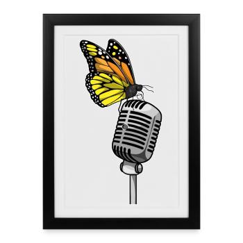 Butterfly Singer Microphone Singing - Framed poster (27 × 37 cm) - black - Front