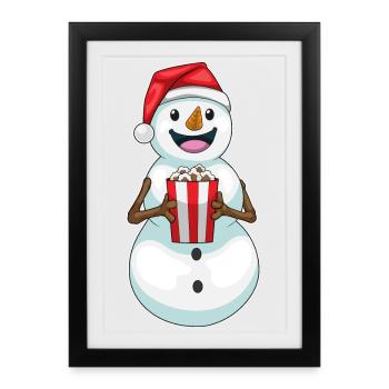 Maïs soufflé de Noël bonhomme de neige - Affiche encadrée (27 × 37 cm) - noir - Devant