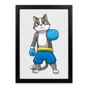 Cat Boxer Gants de boxe Boxe - Affiche encadrée (27 × 37 cm) - noir - Devant