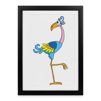 Oiseau rigolo - Affiche encadrée (27 × 37 cm) - noir - Devant