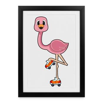 Flamingo Rollschuhfahren Rollschuhe - Gerahmtes Poster (27 × 37 cm) - Schwarz - Vorne