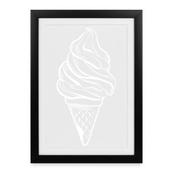 Dessin de cornet de crème glacée - Affiche encadrée (27 × 37 cm) - noir - Devant