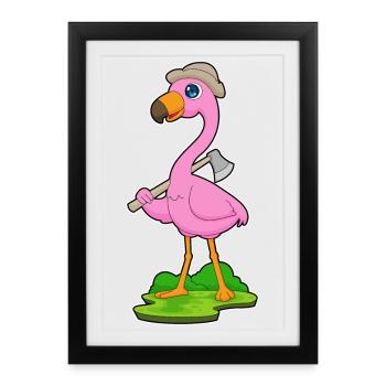 Hache de bûcheron flamant rose - Affiche encadrée (27 × 37 cm) - noir - Devant