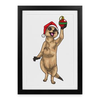 Suricate Noël Boule de Noël - Affiche encadrée (27 × 37 cm) - noir - Devant