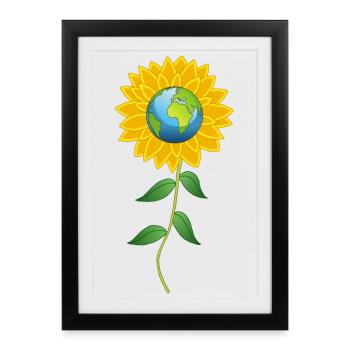Planet Earth and sunflower - Framed poster (27 × 37 cm) - black - Front