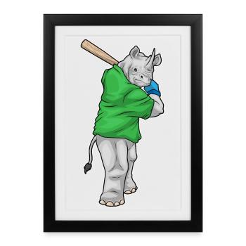 Rhino Baseball Batte de Baseball - Affiche encadrée (27 × 37 cm) - noir - Devant