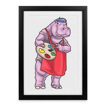 Hippopotamus Painter Brush Painting - Framed poster (27 × 37 cm) - black - Front