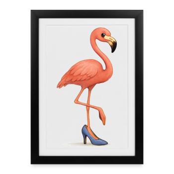 Drôle de flamant rose en talon haut - Affiche encadrée (27 × 37 cm) - noir - Devant