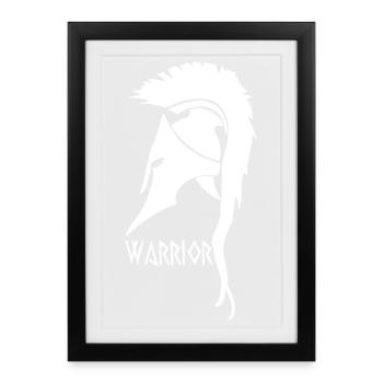 Casque blanc de guerrier antique - Affiche encadrée (27 × 37 cm) - noir - Devant