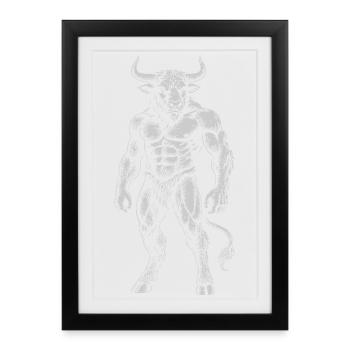 Illustration mythique à l’encre de Minotaure - Affiche encadrée (27 × 37 cm) - noir - Devant