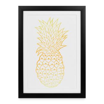Gold Outline Pineapple Tropical Design - Framed poster (27 × 37 cm) - black - Front