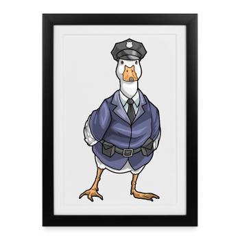 Canard Policier Police Casquette Police - Affiche encadrée (27 × 37 cm) - noir - Devant