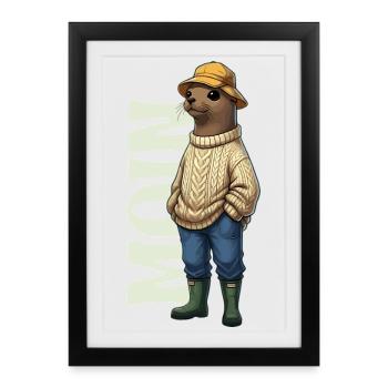 Moin Seehund - Nordsee Fischer Design - Affiche encadrée (27 × 37 cm) - noir - Devant