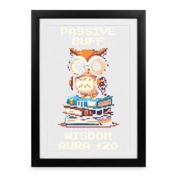 Passiv Stärkung: Weisheitsaura +20 | Eule RPG - Affiche encadrée (27 × 37 cm) - noir - Devant