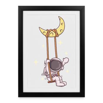 Astronaut Swing on Crescent Moon - Framed poster (27 × 37 cm) - black - Front