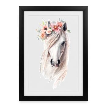 Cheval avec des fleurs - Affiche encadrée (27 × 37 cm) - noir - Devant