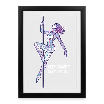 Art en ligne de pole dance – Cadeau de la femme forte - Affiche encadrée (27 × 37 cm) - noir - Devant