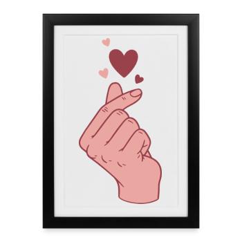 Kpop Cœur de doigt Coréen Pop Amour mignon Coréen - Affiche encadrée (27 × 37 cm) - noir - Devant