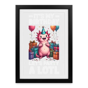 Mignon Axolotl Kawaii Amoureux des Axolotls - Affiche encadrée (27 × 37 cm) - noir - Devant